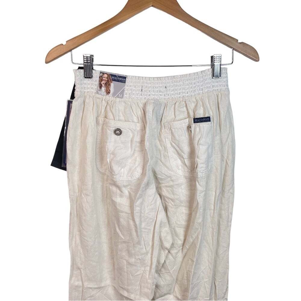 Beau Dawson White Linen Elastic Waistband Trousers Loungewear Beachy Pants Sz. M - Picture 10 of 16